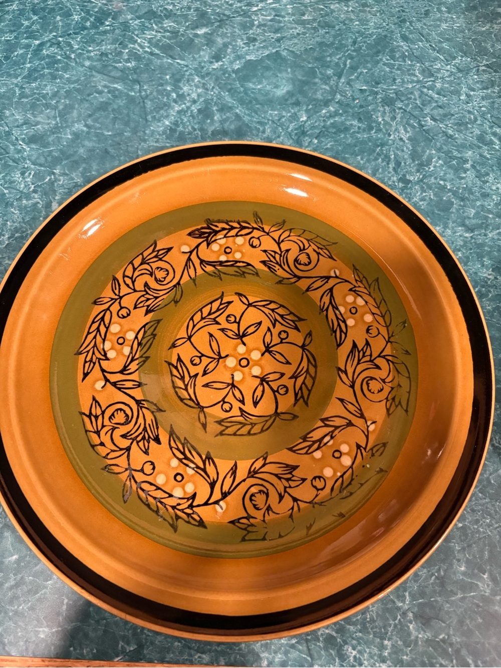 Orange and Olive Floral Ceramic Dinner Plate - Unbranded